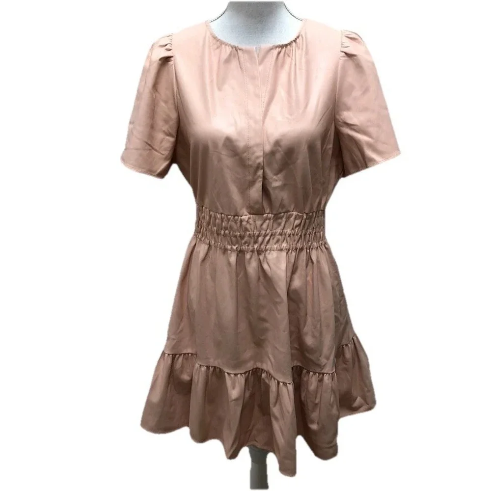 Anthropologie Faux Leather Fit And Flare Dress Womens Medium Pink Coquette